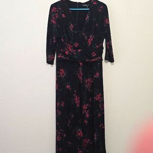 NWOT! Black and Red Floral Ralph Lauren Faux Wrap Dress 10